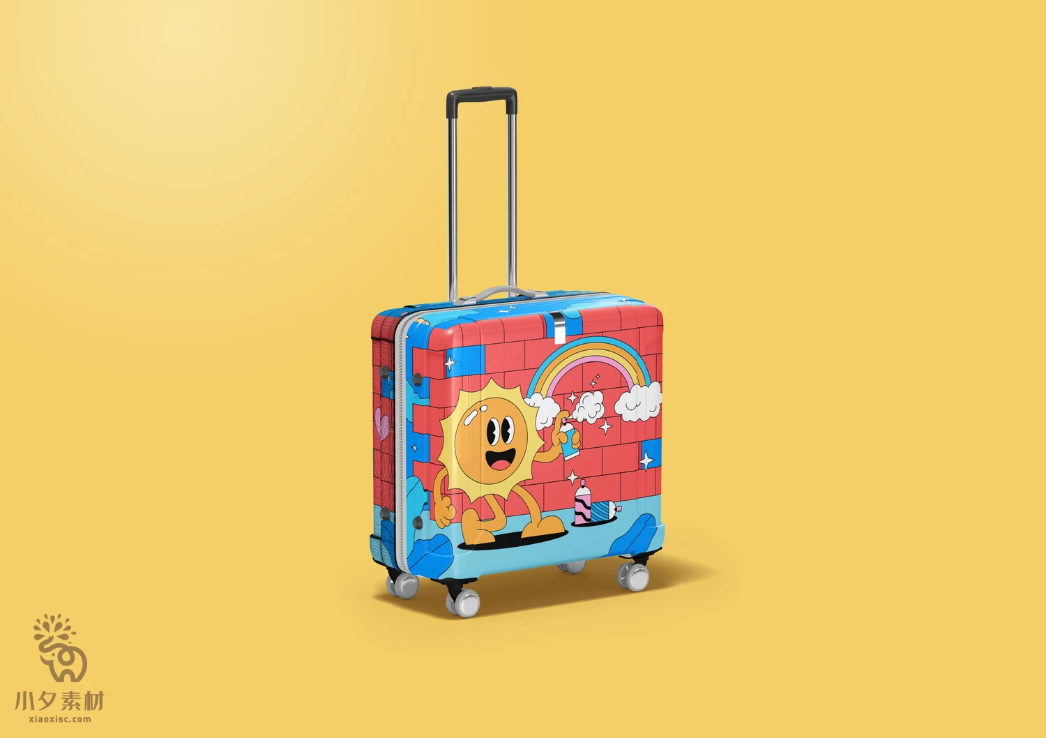 品牌儿童方形行李箱拉杆箱VI智能贴图文创样机模板PSD设计素材【003】